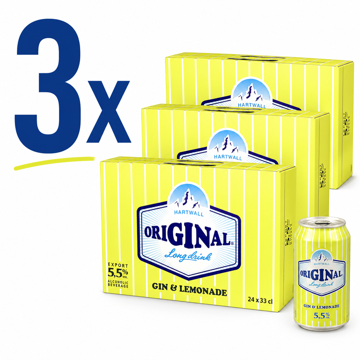 3 X Hartwall Gin&Lemonade 5.5% 24x33cl