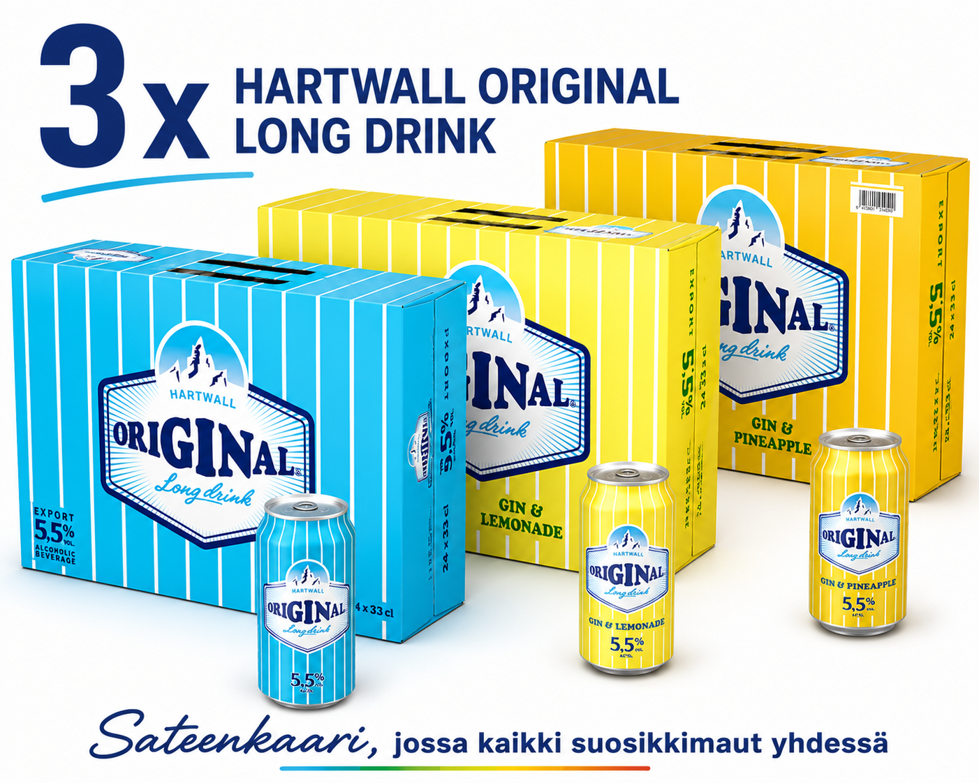 Hartwall Original Long Drink Rainbow Pack 5,5 % – 3 x 24-pack